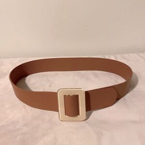 Tobacco color adjustable Vegan belt with beige square lucite buckle